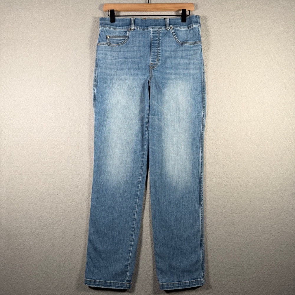 Spanx Ankle Straight Leg Jeans Light Wash Blue Tummy Control Size L 20356T